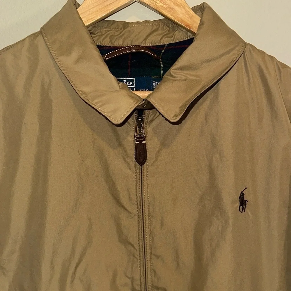 Vintage Men Khaki Polo Ralph Lauren Plaid Lined Bomber Jacket XL Designer Casual